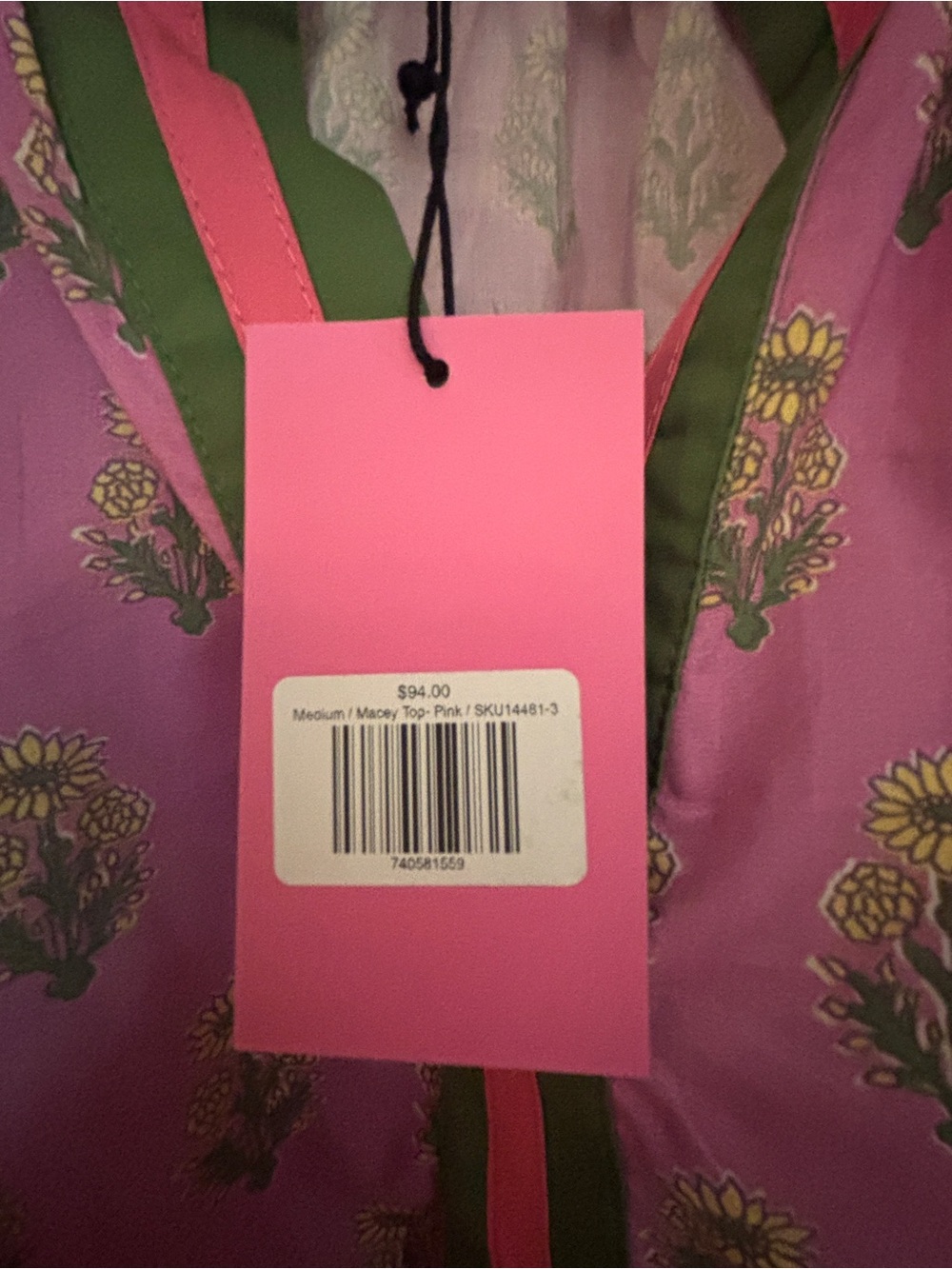 THML Pink Floral Blouse with Green and Brown Stripe Trim - Picture 3 of 4
